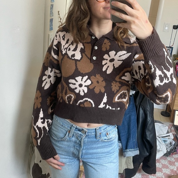 Brown cropped flower sweater size S - Picture 6 of 7